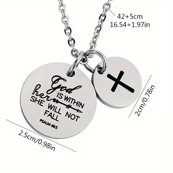 Stainless Steel Engraved Cross Inpirational Double Pendant Necklace Religious - Picture 3 of 3